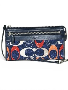 COACH Candace Legacy Heritage Scribble C w/Leather Trim Wallet/Wristlet